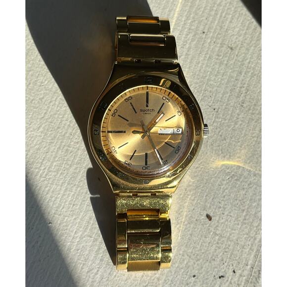 Swatch Irony Yellow Medal YGG706G Quartz Watch 37mm Gold-Tone Day-Date $280 - Picture 11 of 12